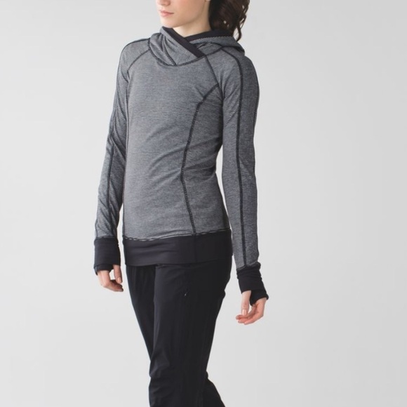 lululemon athletica Tops - Lululemon | Think Fast Hoodie Tonka Stripe Grey/Black Size 10